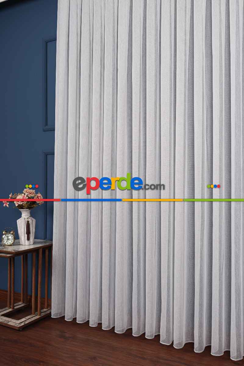Salon Tül Modelleri - Garvolin Gri Düz Tül Perde