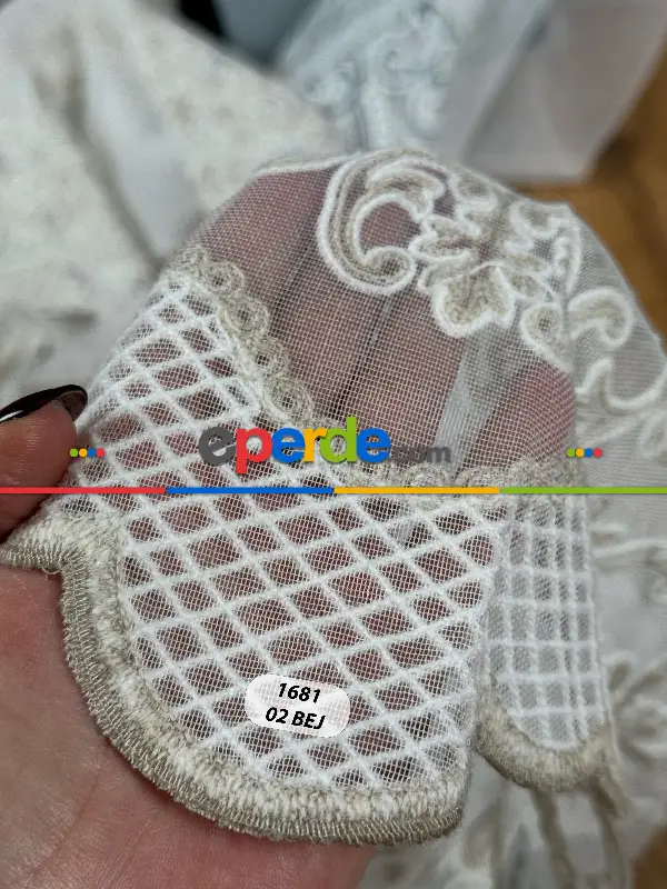 Salon - Damask Desen Nakışlı Tül Perde - Özel Dokuma Ağır Gramajlı Premium