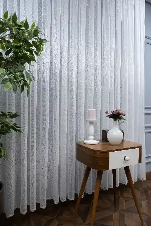 Salon Odası- Liva Gold Örme Arası Modern Desenli Tül Perde- Ekru