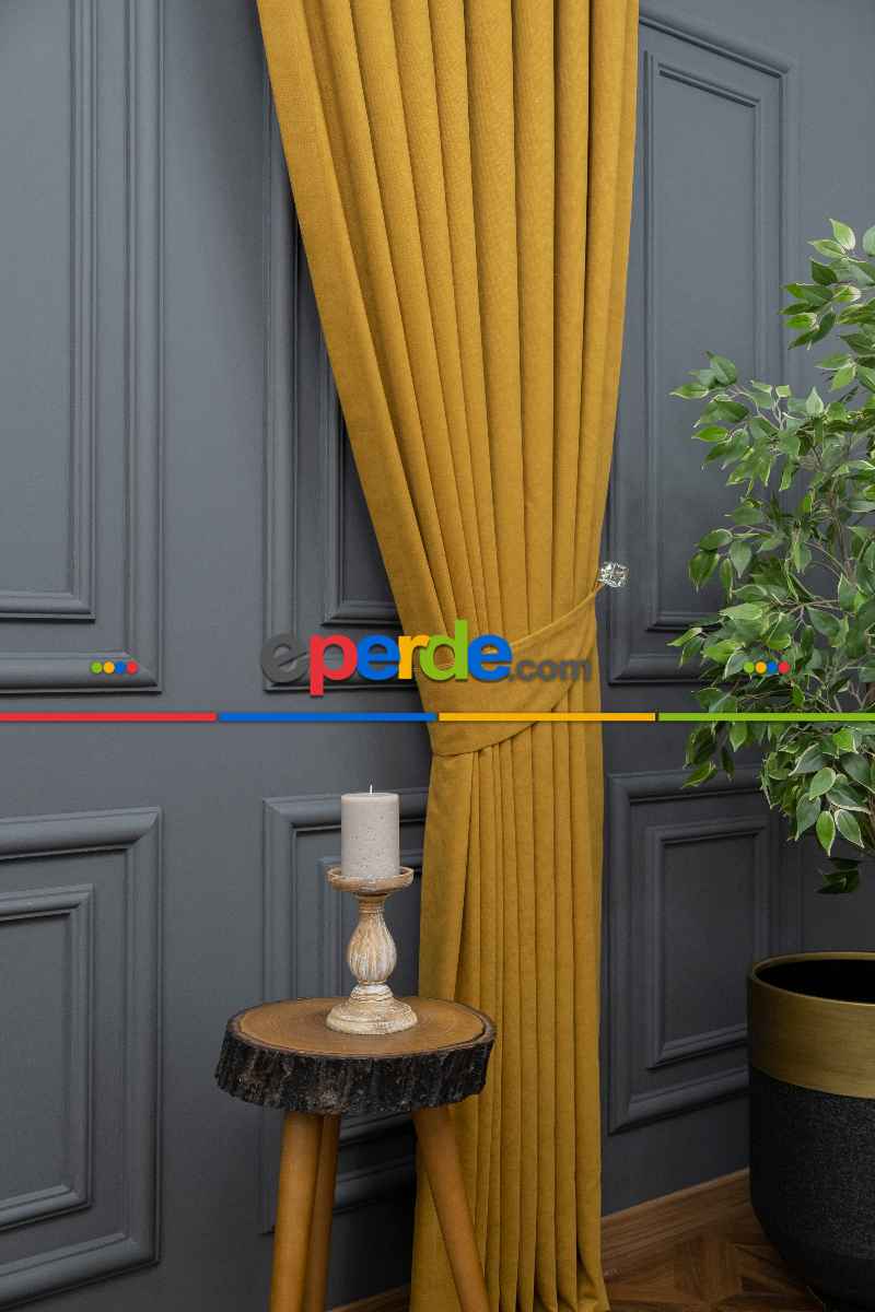 Koyu Sarı Düz Fon Perde En Dökümlü Fon Perde