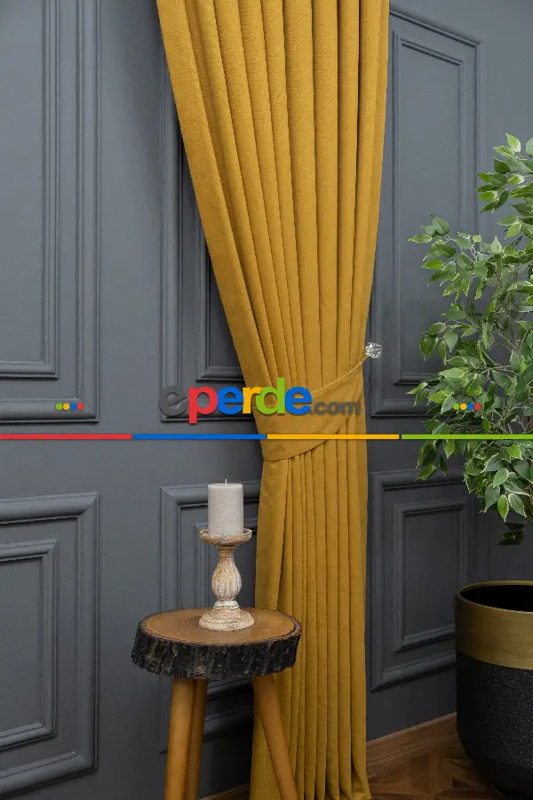 Koyu Sarı Düz Fon Perde En Dökümlü Fon Perde