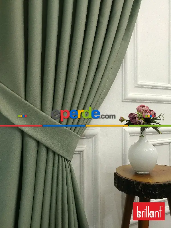 Yatak Odası - Brillant Karartma Blackout Su Yeşili Renk Fon Perde- Su Yeşili