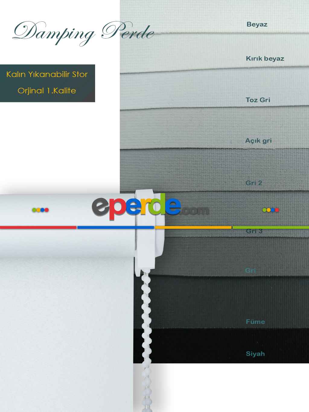 Düz Stor Perde Beyaz - Gri - Siyah- Siyah-gri-füme-antrasit-beyaz
