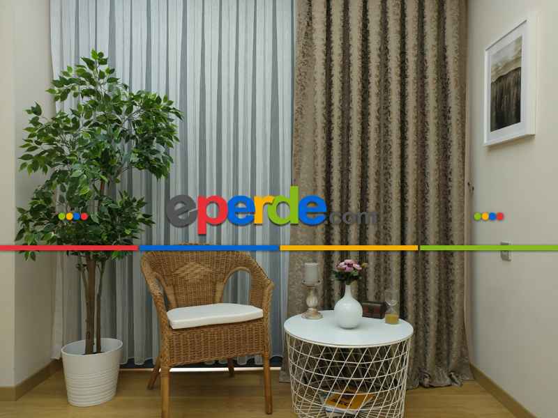 Toprak Rengi Duz Jakar Fon Perde (150)- Taba