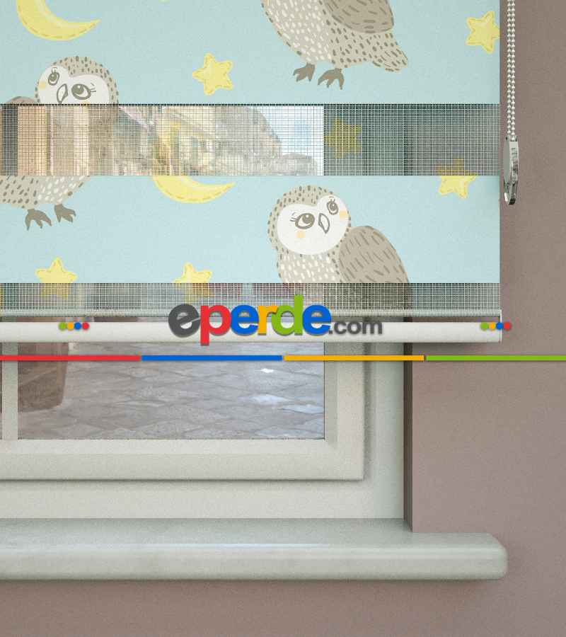 Yıldız Desenli Baskılı Zebra Perde- Çok Renkli