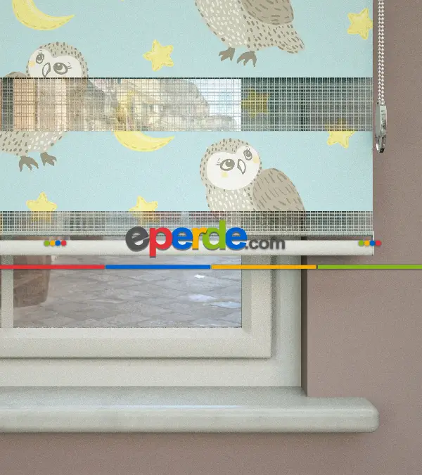 Yıldız Desenli Baskılı Zebra Perde- Çok Renkli