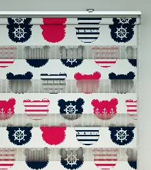 Bebek Odası Zebra Perde - Çapa Baskılı Zebra Perde- Lacivert-Beyaz-Fuşya