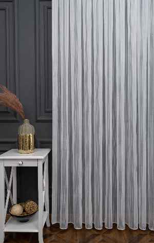 Yeni Trend Simli Çizgili Tül Perde-ekru- Kurşunlu Tül