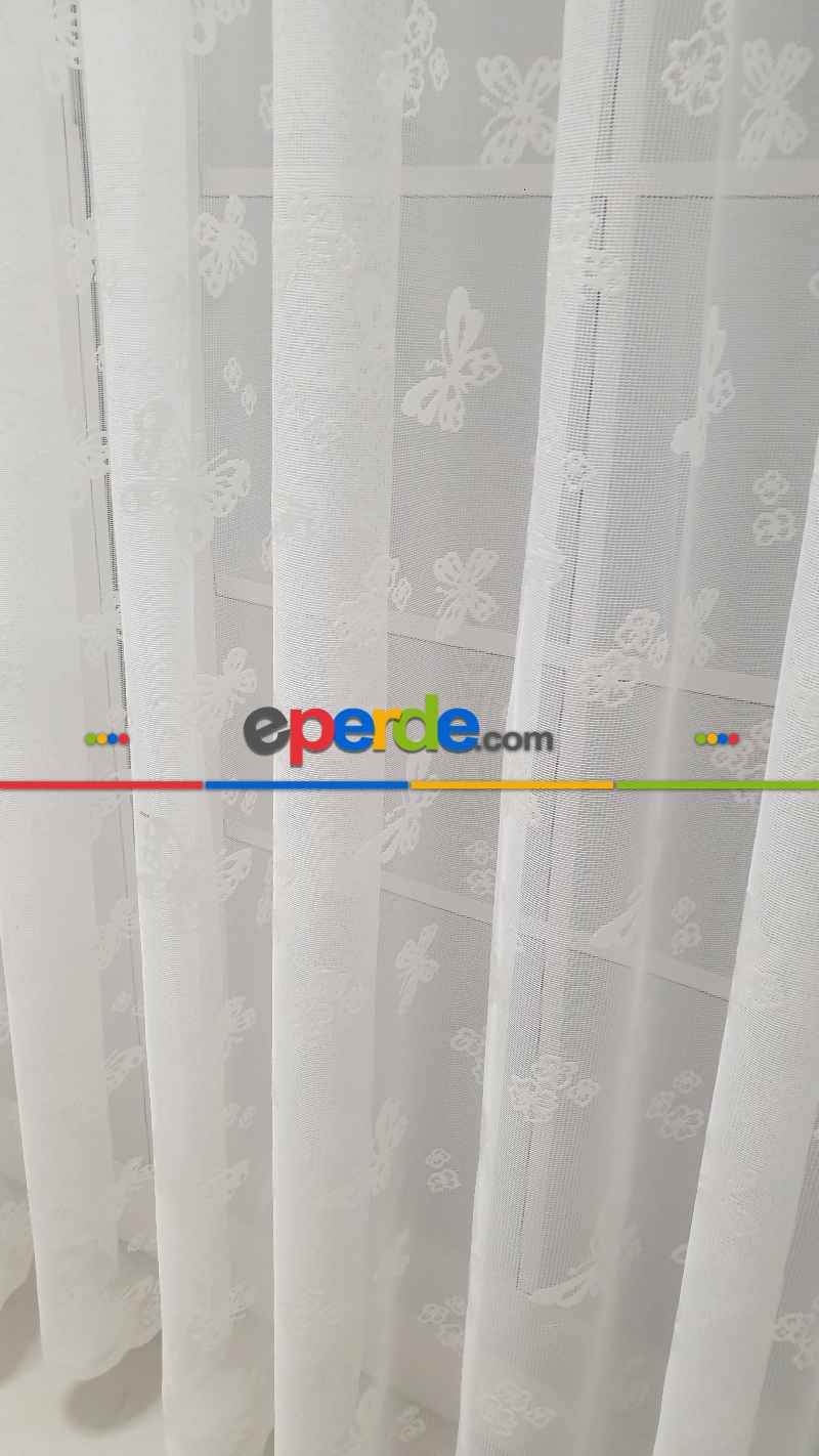 Bebek Odası -  Kelebek Desen Tül Çoçuk Odası Tül Perdesi