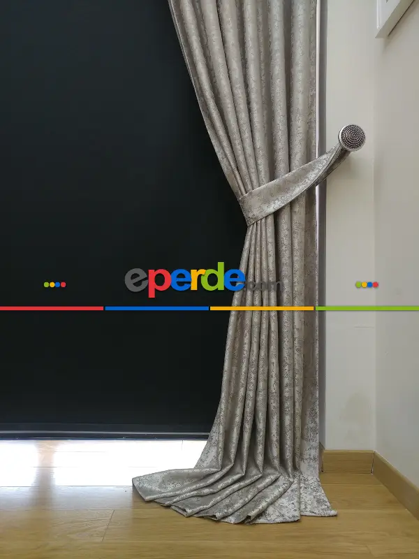 Gri Krem Desenli Jakar Fon Perde (180cm En)- Gri-füme-antrasit-krem Açık