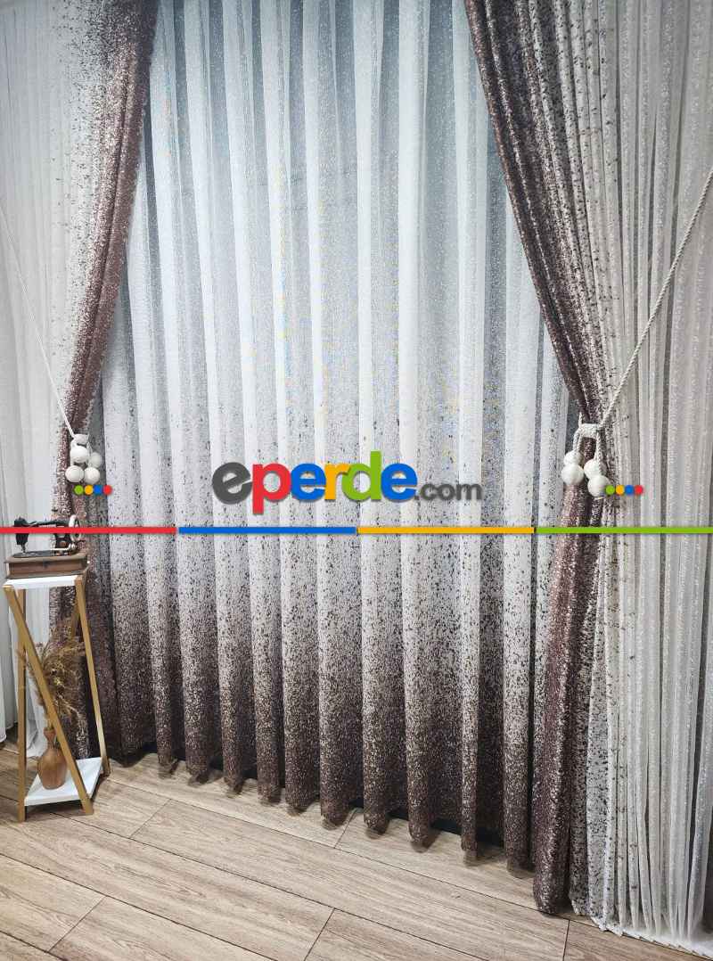 Mutfak - Kahverengi-vizon Püskürtme Tül Fon Perde