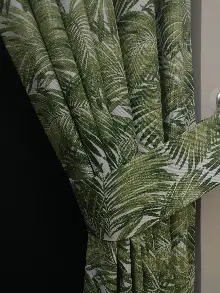Tropikal Yaprak Desenli Fon Perde(leke Tutmaz)- Yeşil-beyaz
