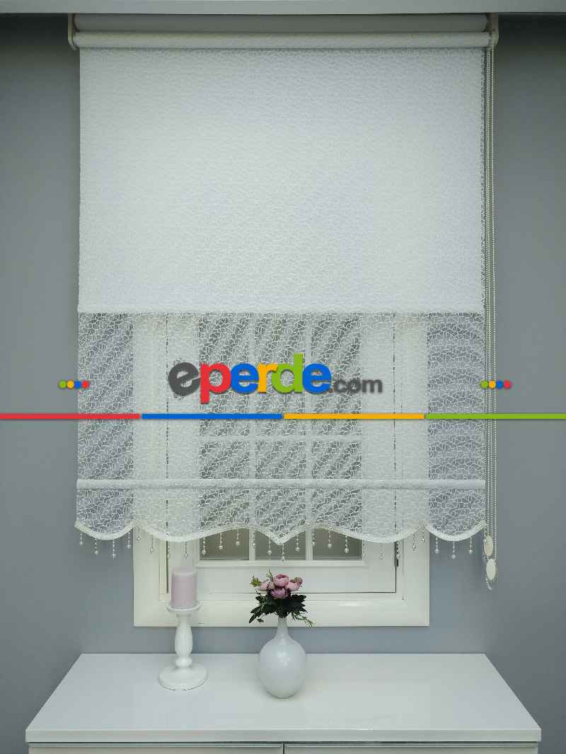 Brillant - Stor Perde - Çiftli Sistem Tül Ve Stor Perde - Petek Desen- Krem Açık-ekru