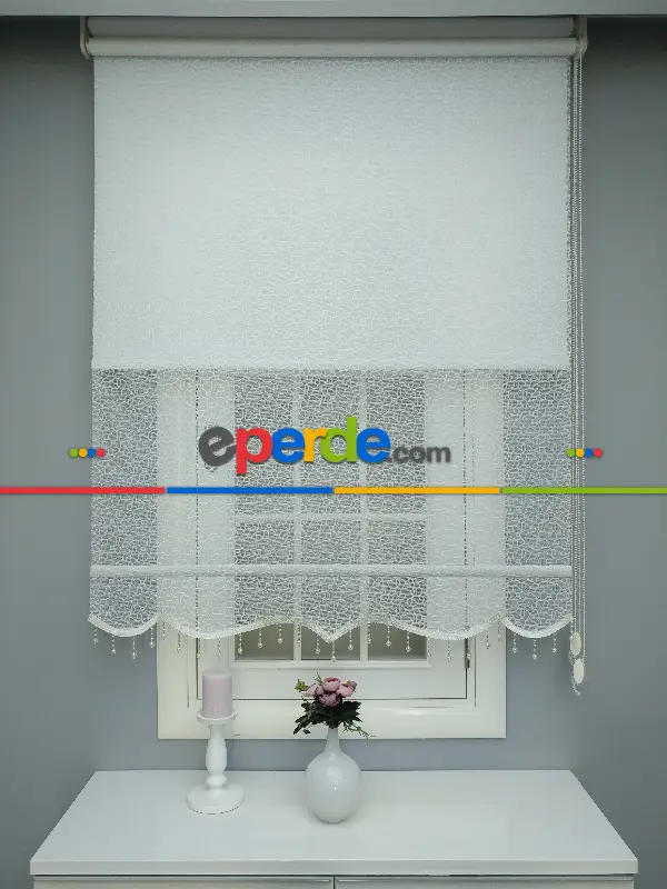 Brillant - Stor Perde - Çiftli Sistem Tül Ve Stor Perde - Petek Desen- Krem Açık-ekru