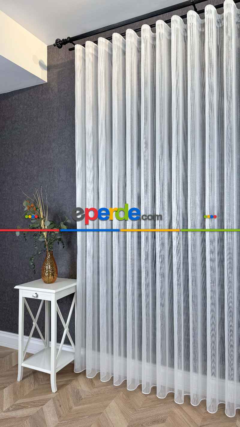 Vakko Simli Zincir Çizgili Tül Perde, Premium Seri Ağır Gramajlı