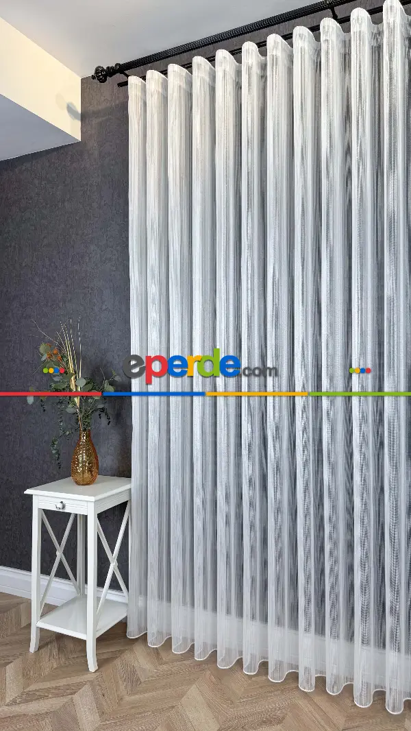 Vakko Simli Zincir Çizgili Tül Perde, Premium Seri Ağır Gramajlı