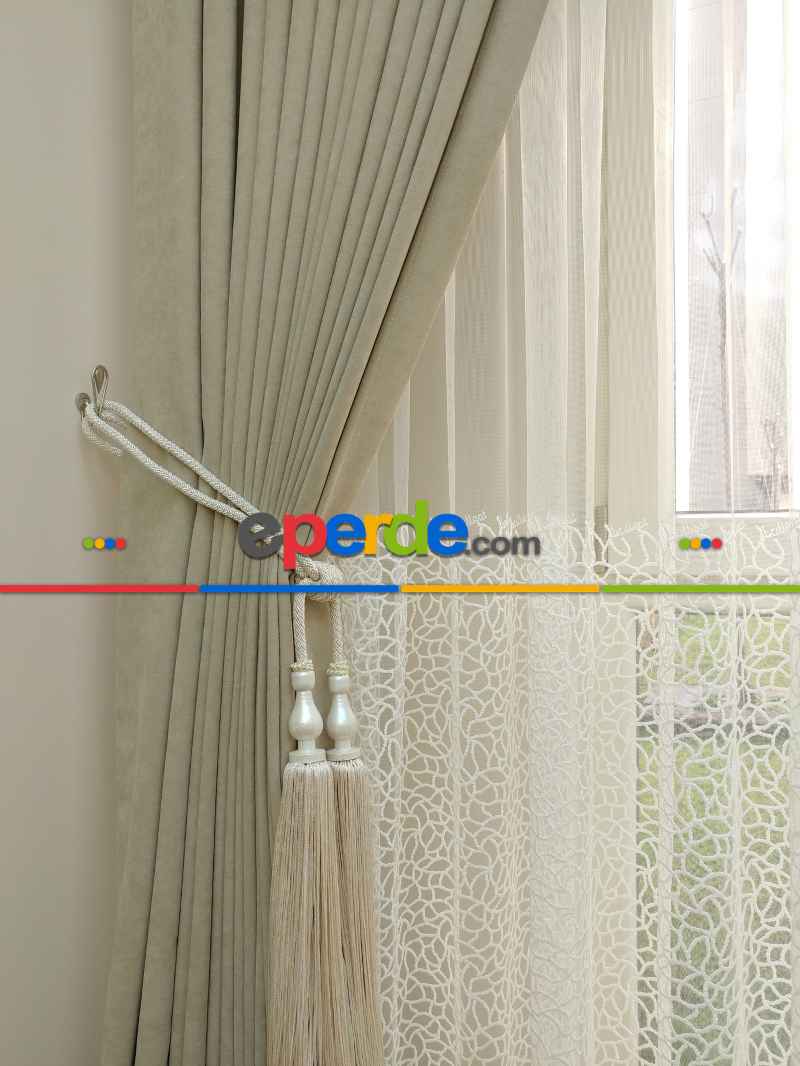 Açık Bej Düz Fon Perde Dökümlü Birinci Kalite 300 Cm Geniş En Daha Hesaplı- Bej