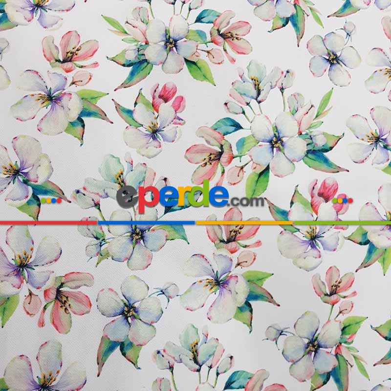 Mutfak Perdesi Kanat Fon Perde Soft Çiçek Desenli- Beyaz