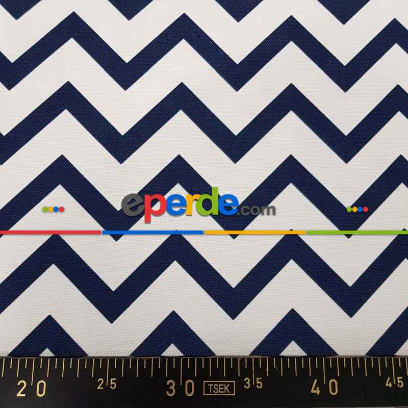 Marin Serisi Zigzak Desenli Fon Perde Evm1512-5 Kumaşı Kalındır Duck Bezi Değildir- Lacivert-Beyaz