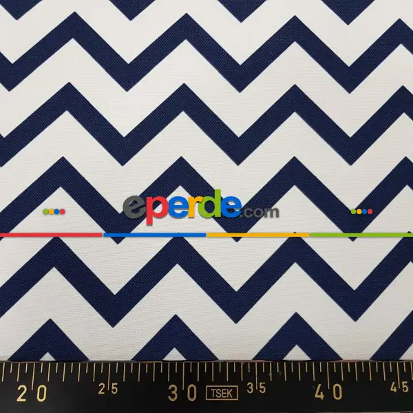 Marin Serisi Zigzak Desenli Fon Perde Evm1512-5 Kumaşı Kalındır Duck Bezi Değildir- Lacivert-Beyaz