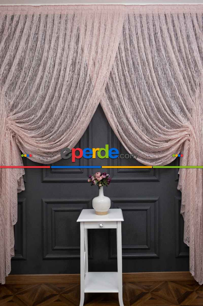 Pudra Pembe Kruvaze Model Tül Yanki Tül Camkırığı Tül