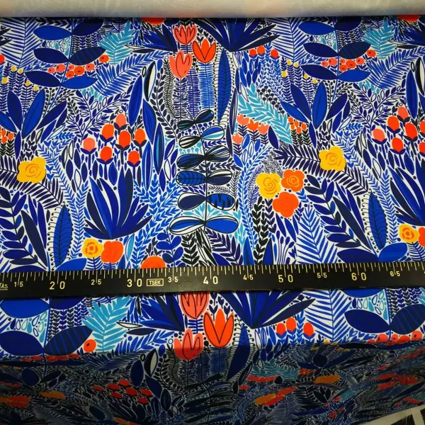 Rengarenk Çiçek Desenli Fon Perde Evm634 Kumaşı Kalındır Duck Bezi Değildir- Mavi-Kırmızı-Sarı-Turuncu-Çok Renkli