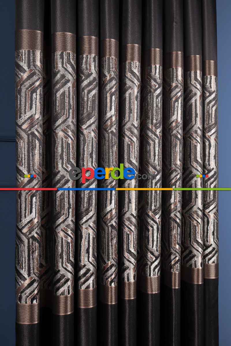 Salon Fon Perde - Lizbon Siyah-gold Pano Fon Perde