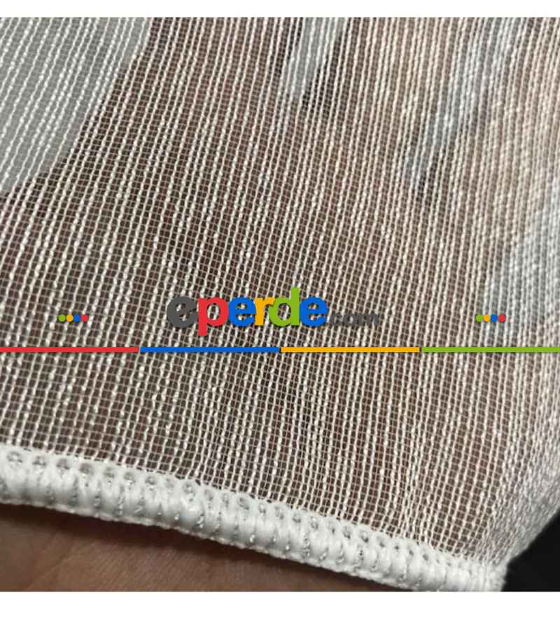 Ekru Sık Dokulu Çizgili Modern Düz Tül Perde - Ütü İstemez