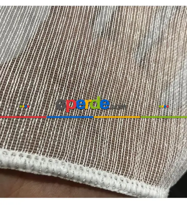 Ekru Sık Dokulu Çizgili Modern Düz Tül Perde - Ütü İstemez