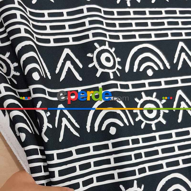 Etnik Desenli Fon Perde Evm1522 Kumaşı Kalındır Duck Bezi Değildir- Siyah