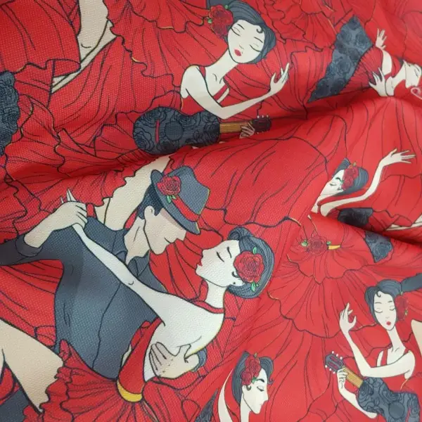 Dans Desenli Fon Perde Evm704 Kumaşı Kalındır Duck Bezi Değildir- Siyah-Kırmızı