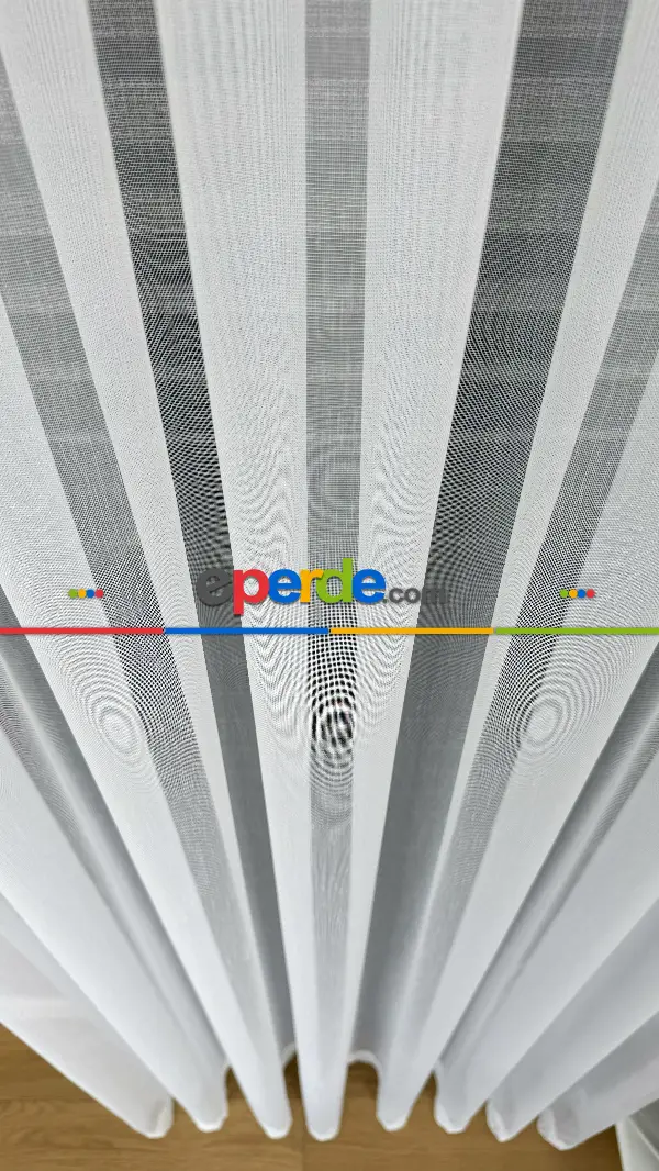 Ekru Etek Ucu Özel İplik Hafif Simli Brode İşlemeli Tül Perde - Ağır Gramajlı Premium Nakışlı