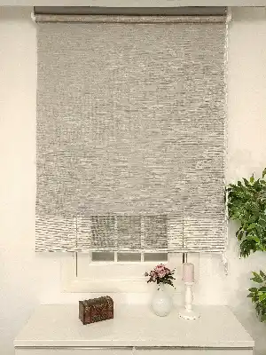 Çiftli Sistem Tül Stor Beyaz Kahve Cizgili Tül- Beyaz-kahve