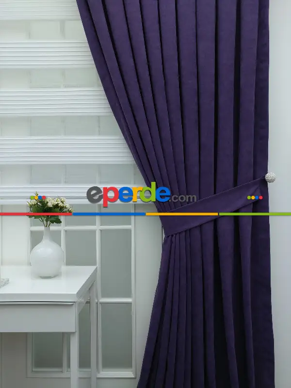 %25 İndirimli!!! Mor Düz Fon Perde- Mor
