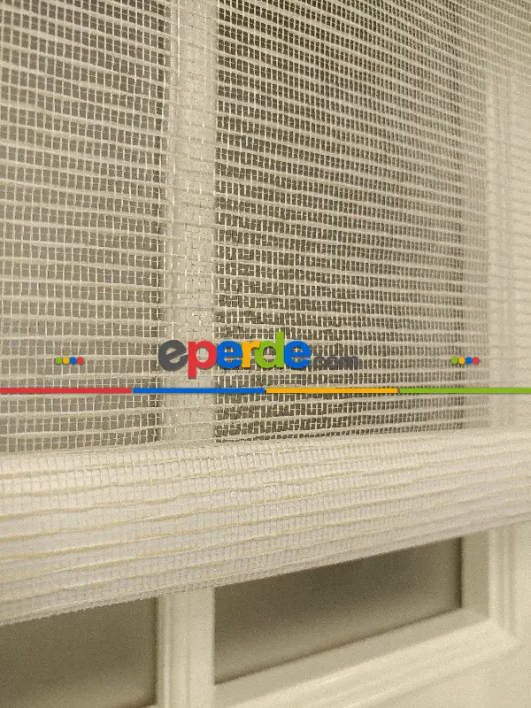 Çiftli Sistem Tül Stor Beyaz Krem Cizgili Tül- Beyaz-krem