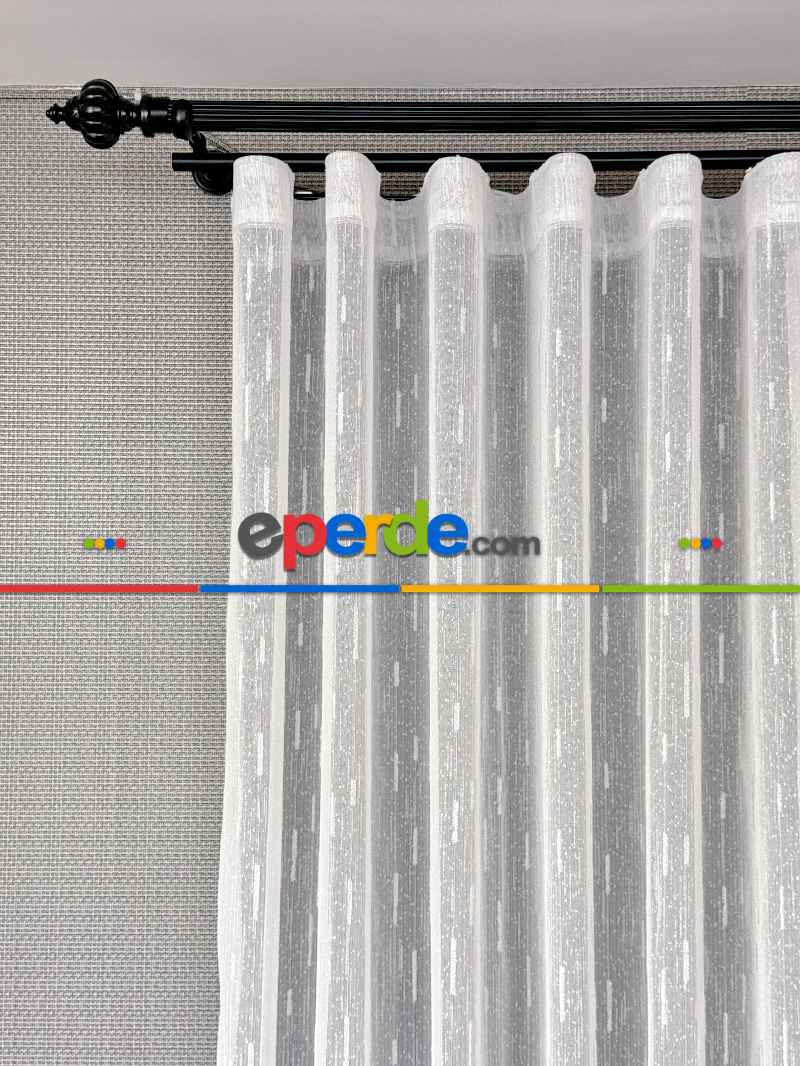 Mutfak Sakallı Şantuk Tül Perde - Gümüş Simli Ekru Zemin - Ürün Videosu Açıklamada Vardır