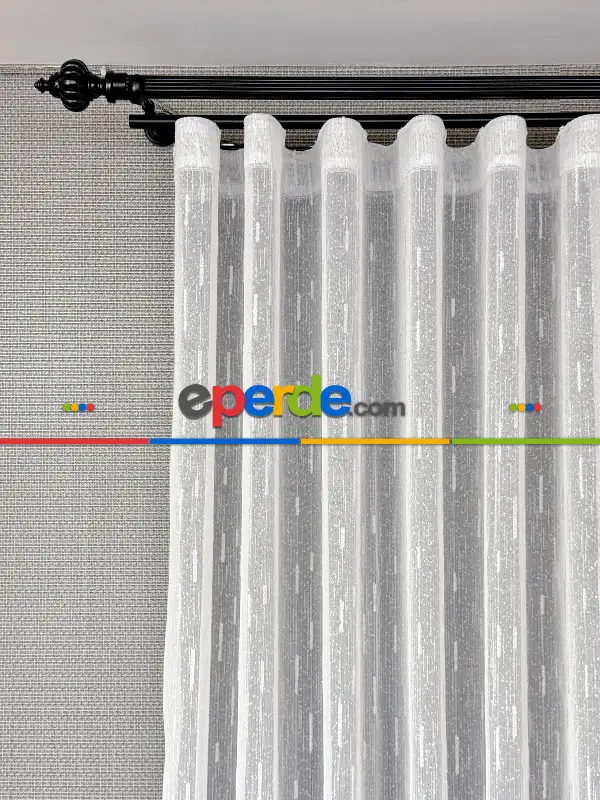 Salon Sakallı Şantuk Tül Perde - Gümüş Simli Ekru Zemin - Ürün Videosu Açıklamada Vardır