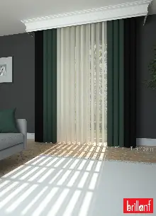 Brillant Akıllı Tül Siyah-koyu Yeşil Perde Tül Dikey Zebra Perde Düz 1. Kalite