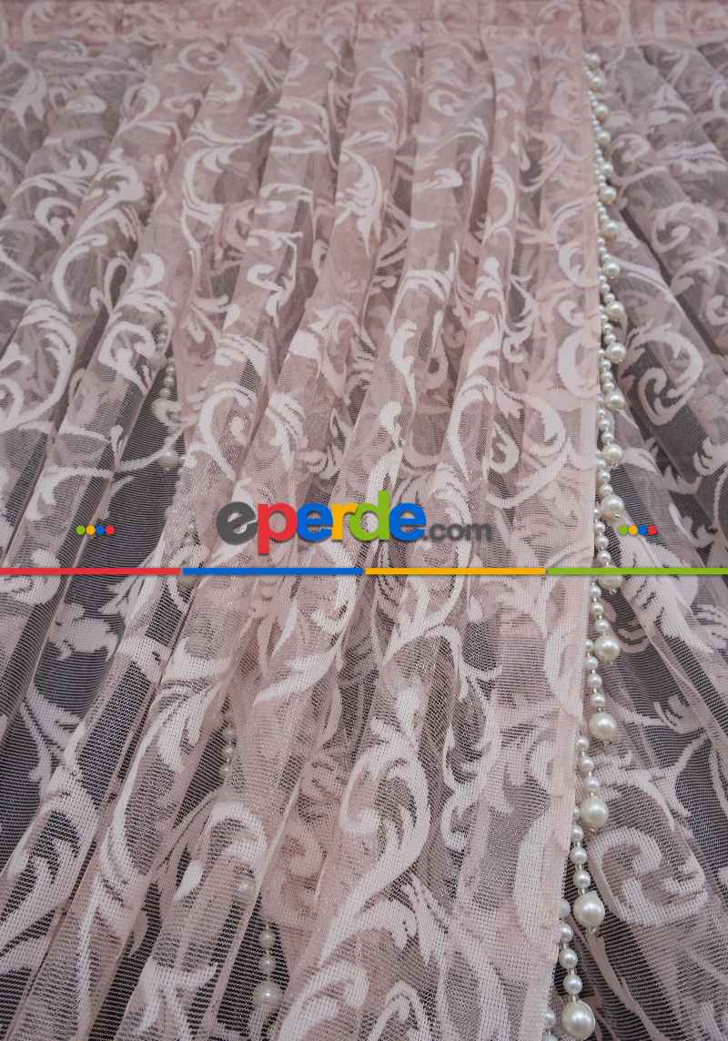 Pudra Pembe Sarmaşık Desen Şal Model Tül Kruvaze Yanki Tül