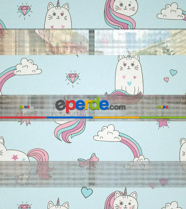 Unicorn Desenli Baskılı Zebra Perde- Çok Renkli
