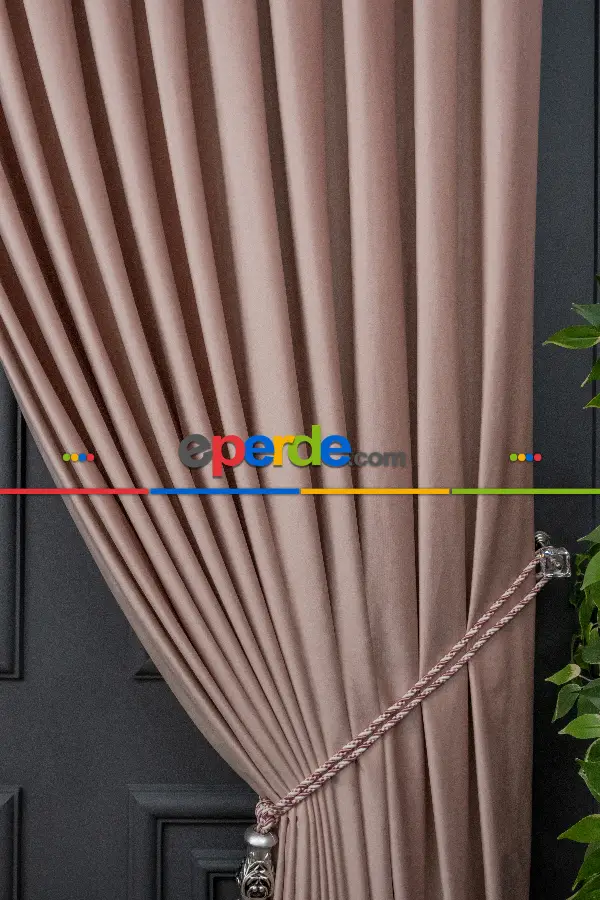Salon Fon Perde - İthal Kadife Fon Perdelik Geniş Enli ( Pudra )