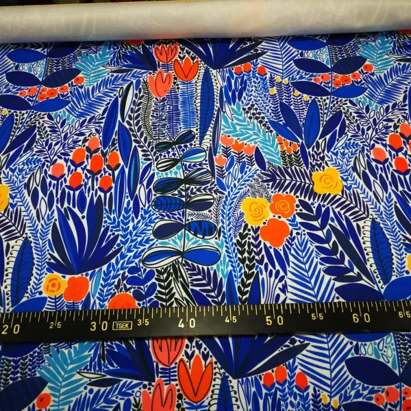 Rengarenk Çiçek Desenli Fon Perde Evm634 Kumaşı Kalındır Duck Bezi Değildir- Mavi-Kırmızı-Sarı-Turuncu-Çok Renkli