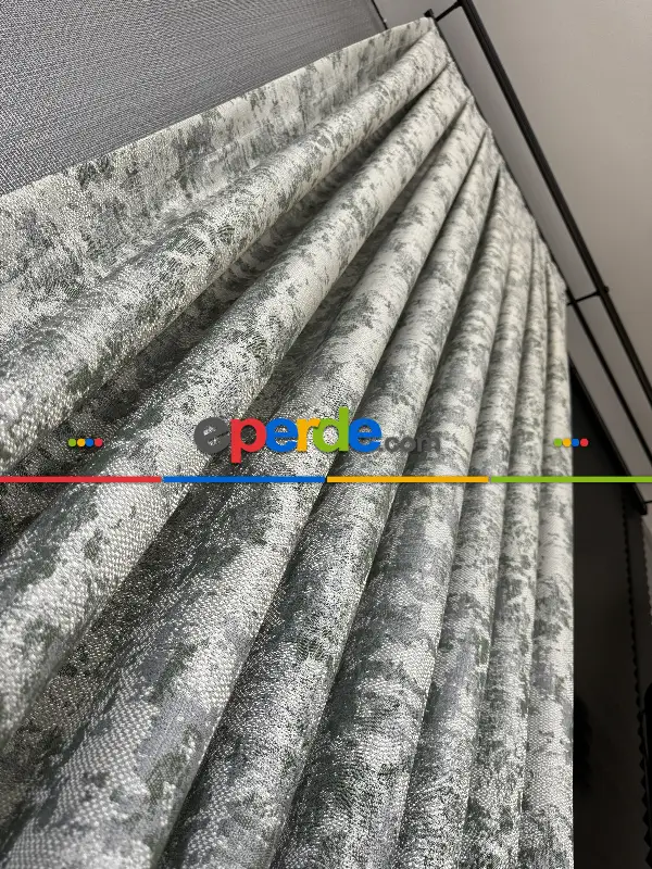 Yatak Odası - PatineDesenli Bej Yeşil Desenli Jakar Fon Perde (180)- Yeşil Koyu Yeşil