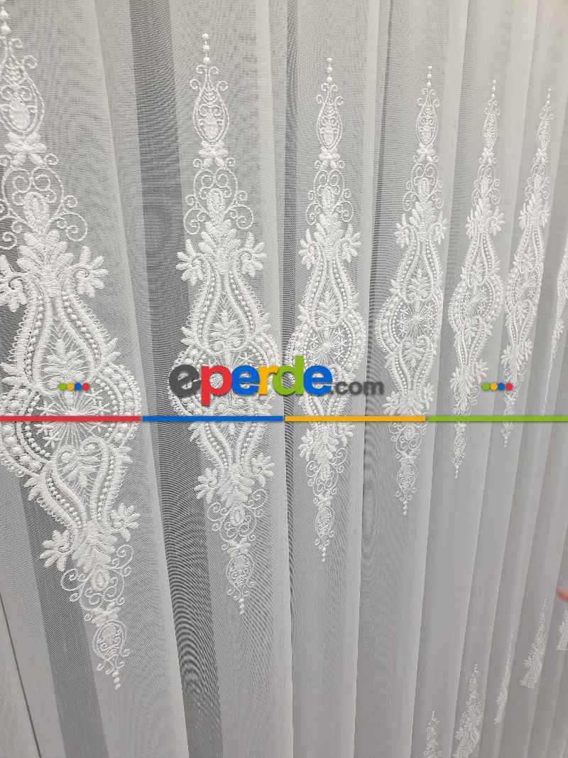 Salon Tül - Nakışlı Damask Model Nakıştrend Tül Salon Tasarım Perdesi