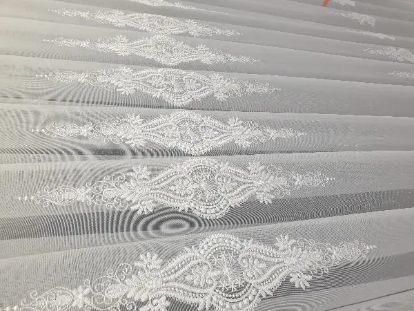 Desenli Tül Perde - Nakışlı Damask Desenli Tül - Salon Tül