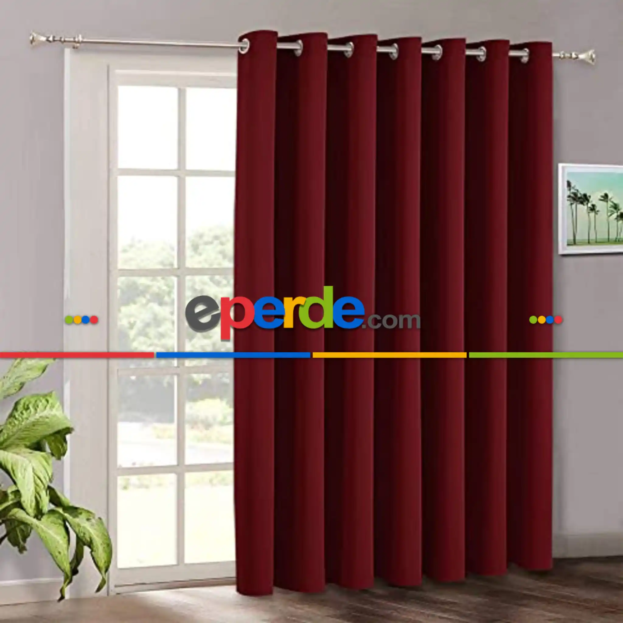 Bordo Perde Kuşgözü Rustik Perde Halka Kuşgözü Boru İçin Perde