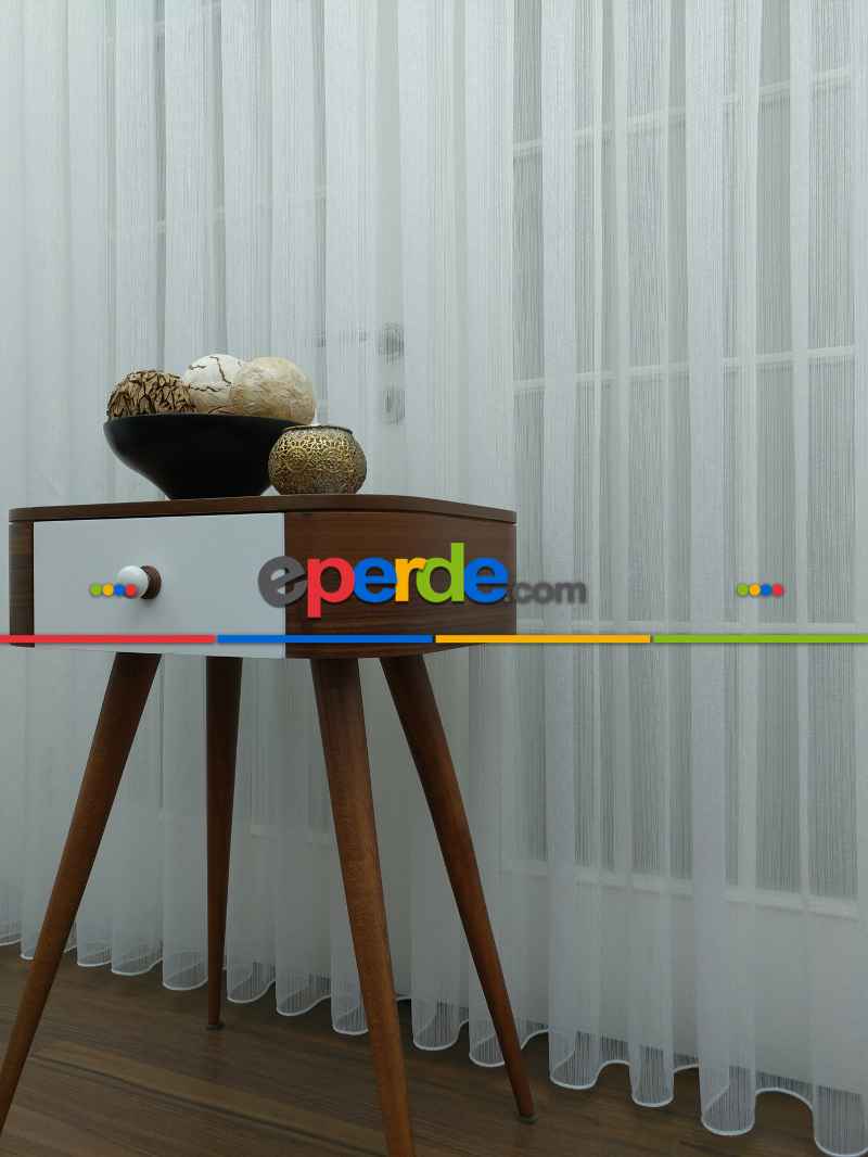 İnce Çizgili Tül Perde Çizgi Tül Sade Yeni Tasarım Model- Ekru - Kurşunlu Tül