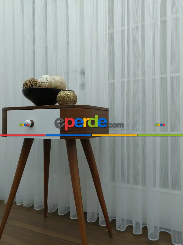 İnce Çizgili Tül Perde Çizgi Tül Sade Yeni Tasarım Model- Ekru - Kurşunlu Tül