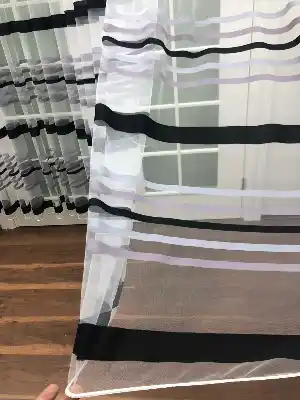 Enine Çizgili Bantlı Spor Tül Perde- Siyah-gri Açık-gri Koyu-ekru - Kurşunlu Tül