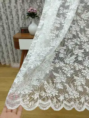 Çiçek Desenli Fransız Dantel Tül Perde 1/2,5 Pile Sıklığı- Ekru 100cm X 255cm 